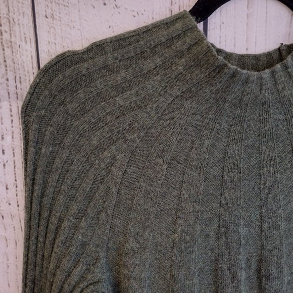 Anthropologie | Green Ribbed Bell Sleeve Mini Sweater Dress Wool & Alpaca Blend - Picture 5 of 12